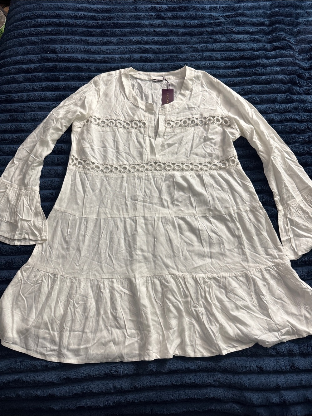 Lascana White Eyelet Tiered Cover Up Dress, Size 8/10 NEW with TAGS
